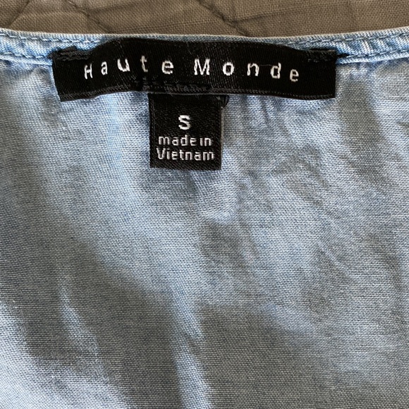 •Haute Monde• Denim Ruffle Sleeve Smocked Waist Top - Picture 4 of 5